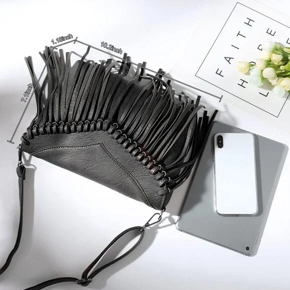 Fringe Crossbody Purse for Women Western Cowgirl Purse Leather Tassel Fanny Pack - Picture 2 of 7